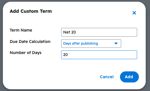The Add Custom Term window in Projul
