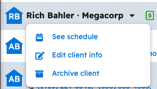The Edit client info option on a client in Projul's People list