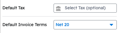 Default Invoice Terms set to Net 20 on a client record