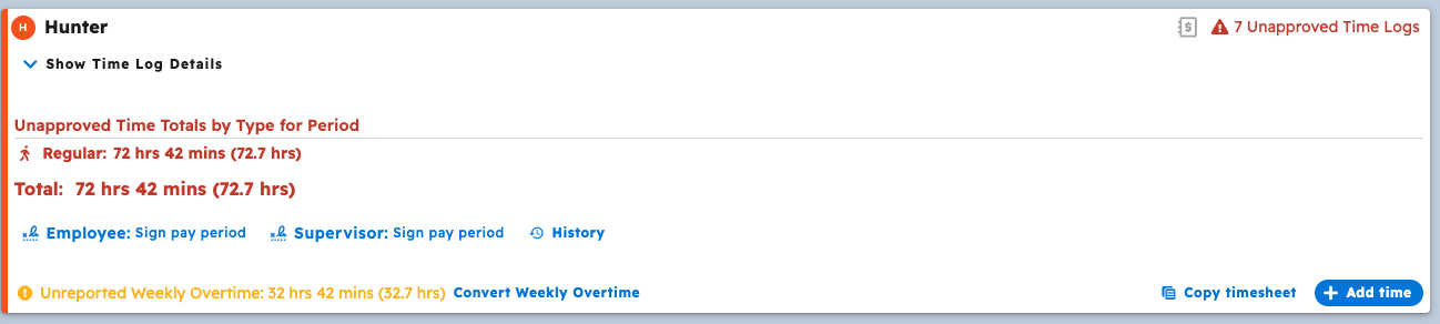 The Copy timesheet button on an employee's card