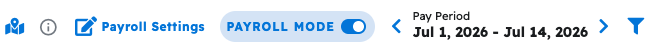 The Payroll Mode toggle and Pay Period selector