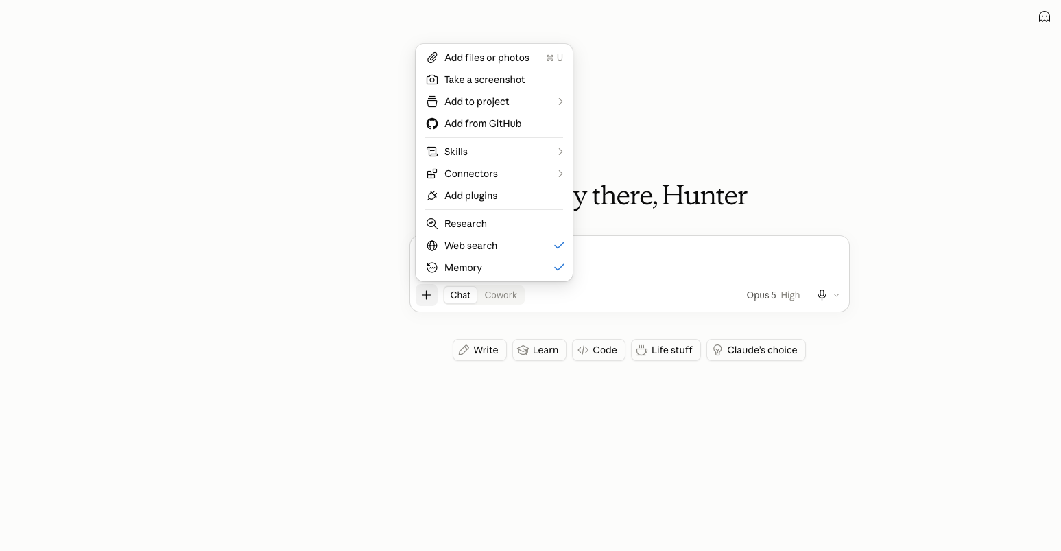The plus menu in a Claude chat, with Connectors in the list