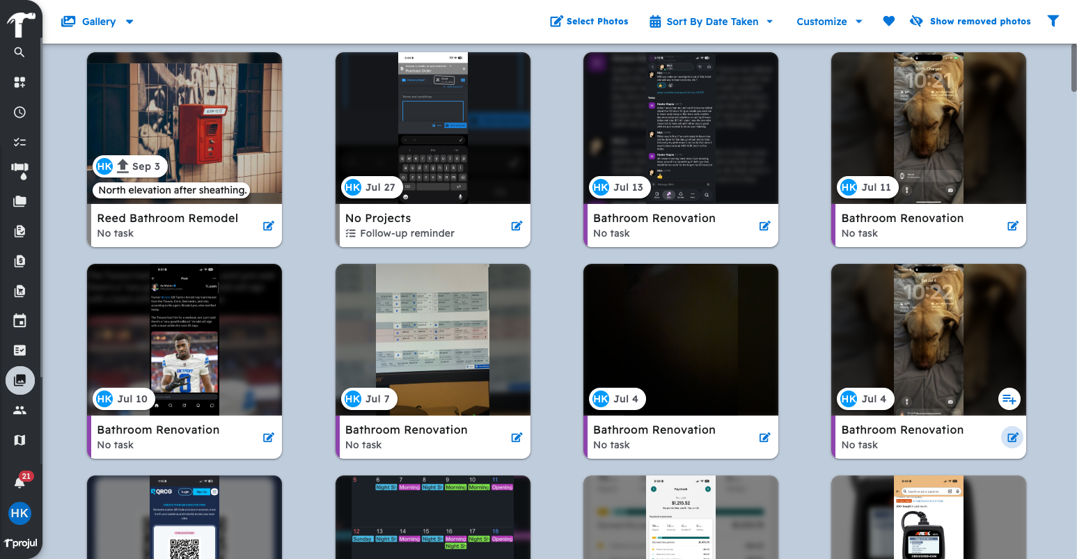 The Photos & files page in Projul showing a photo your AI uploaded on the project